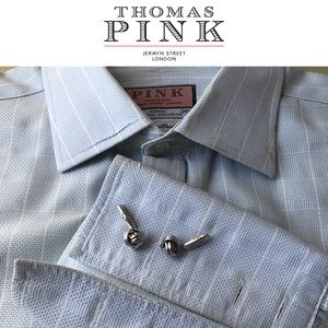 Thomas Pink Dress Shirt Blue Check Size 17